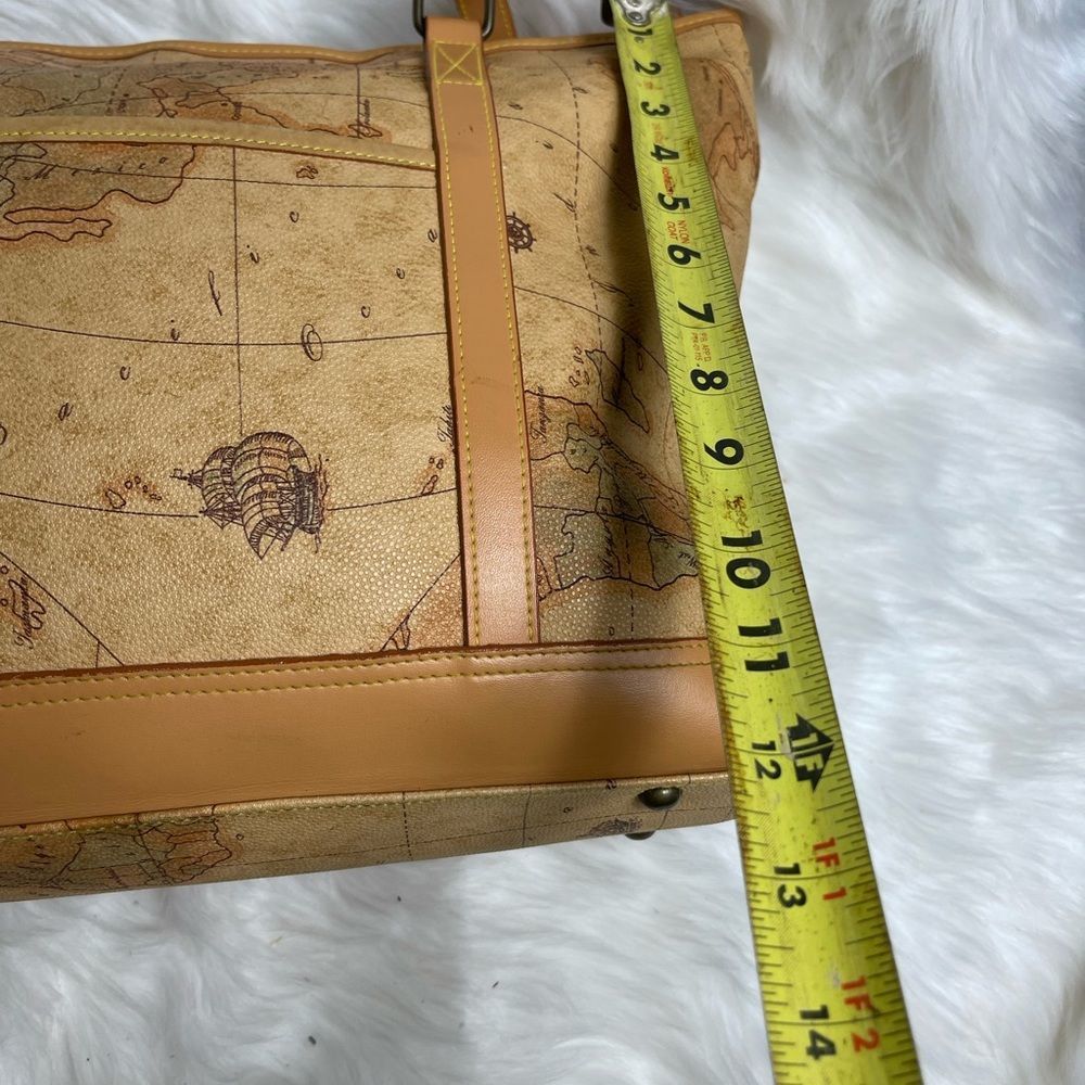 Allan Edward world map leather/ Vinyl tote bag with antique tone hardware - Picture 11 of 11
